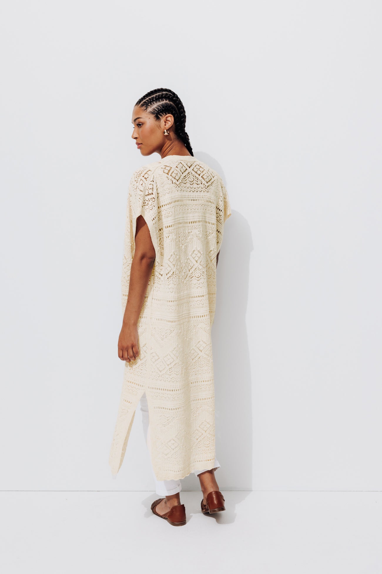 Long crochet cardigan - Ecru