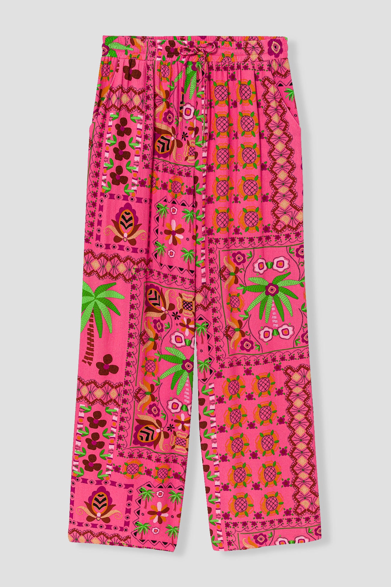 Wideleg patterned trousers - Pink print
