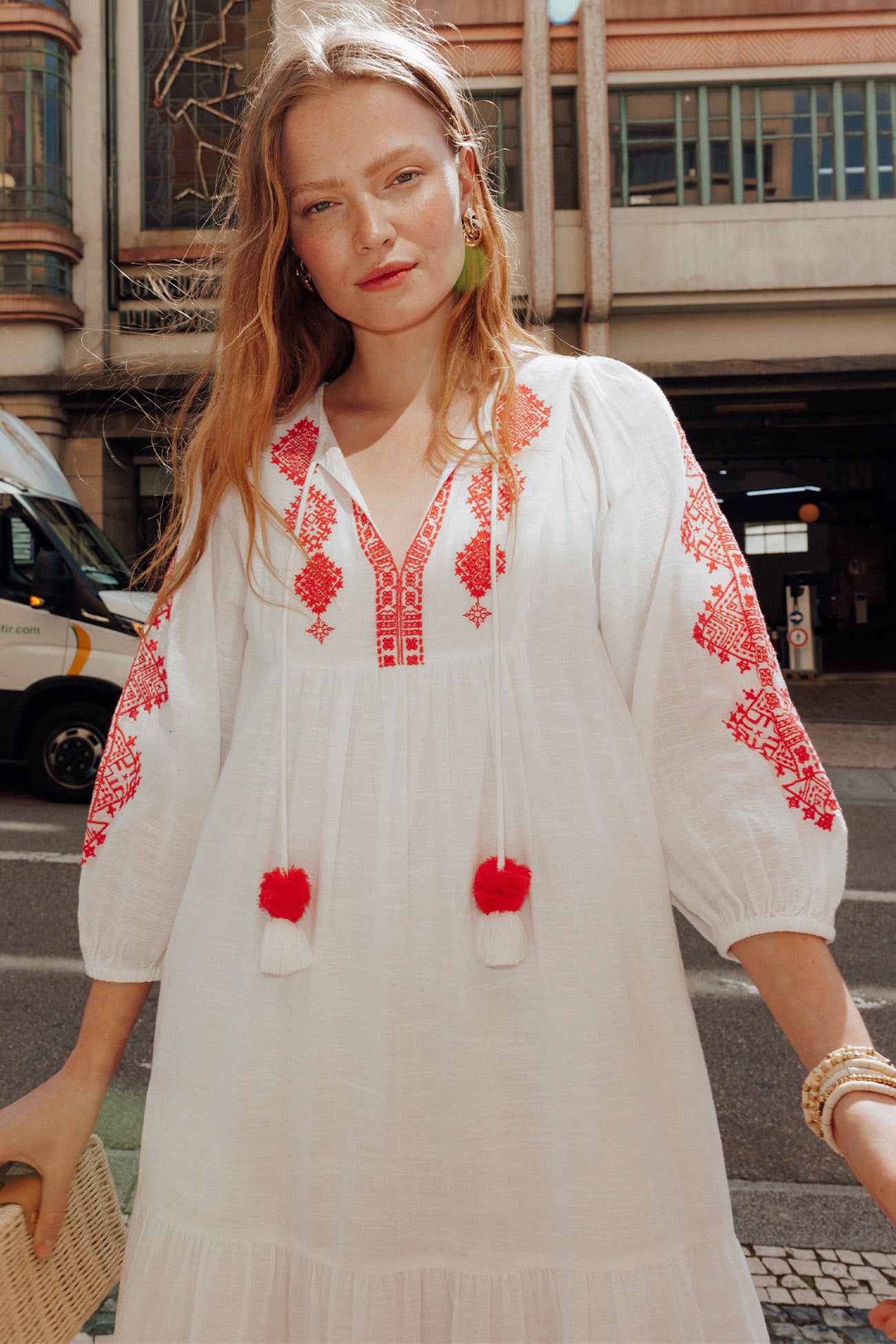 Long embroidered dress - Ecru