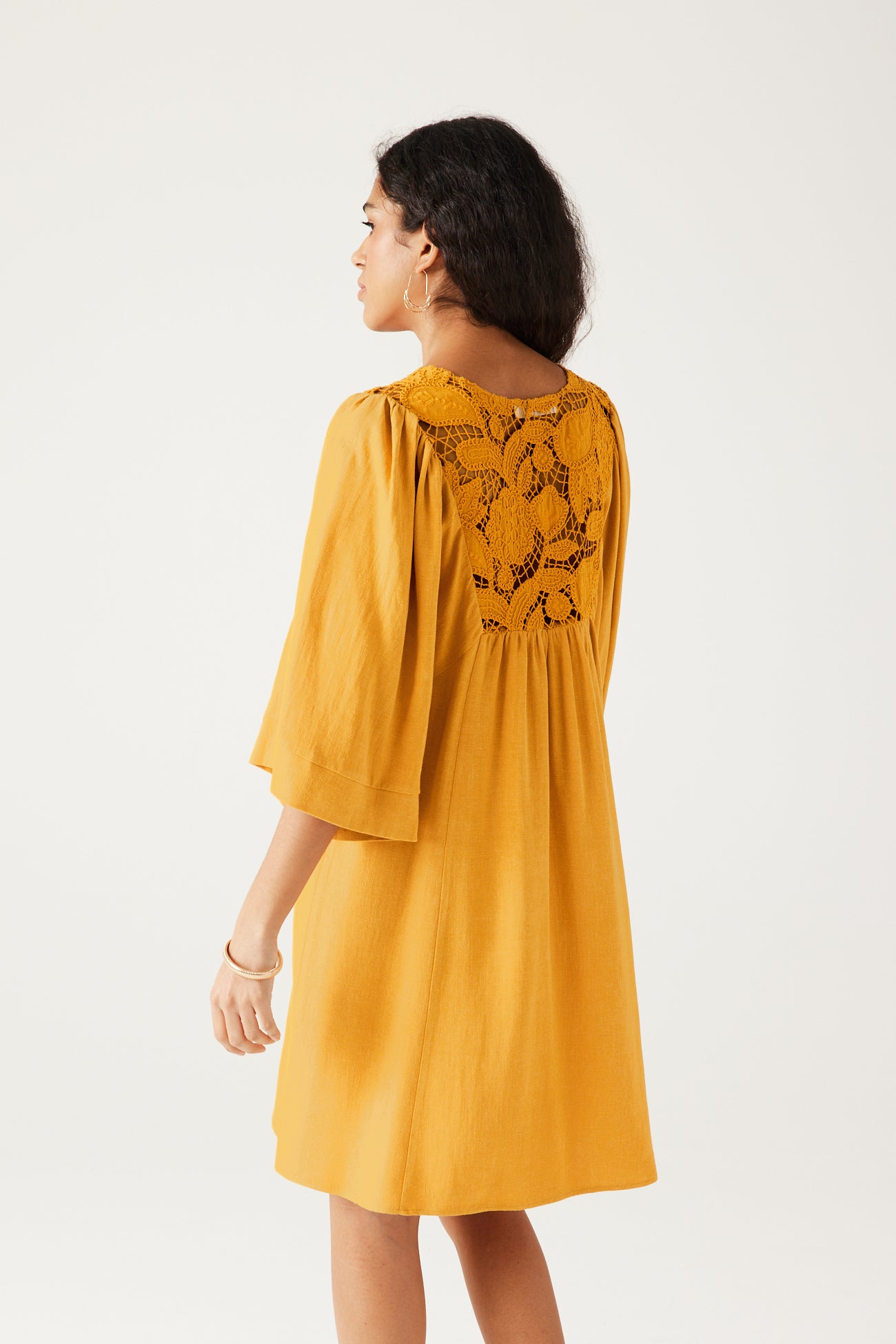 Plain babydoll dress - Ochre