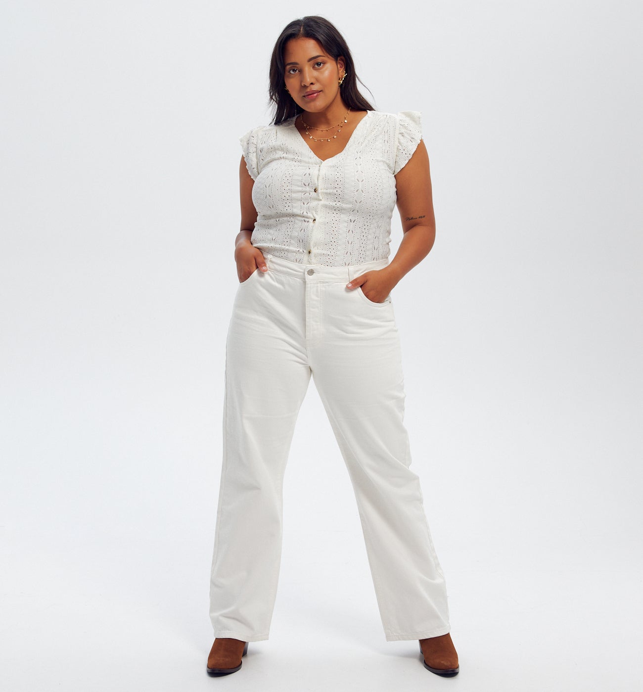 Wideleg baggy trousers - Ecru