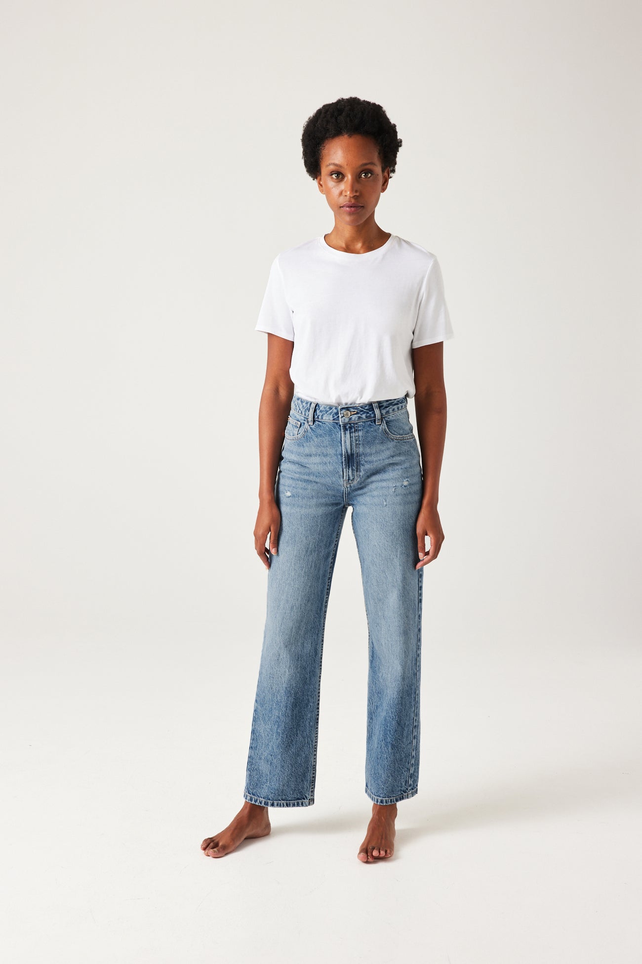 High-waist straight leg jeans - Light denim
