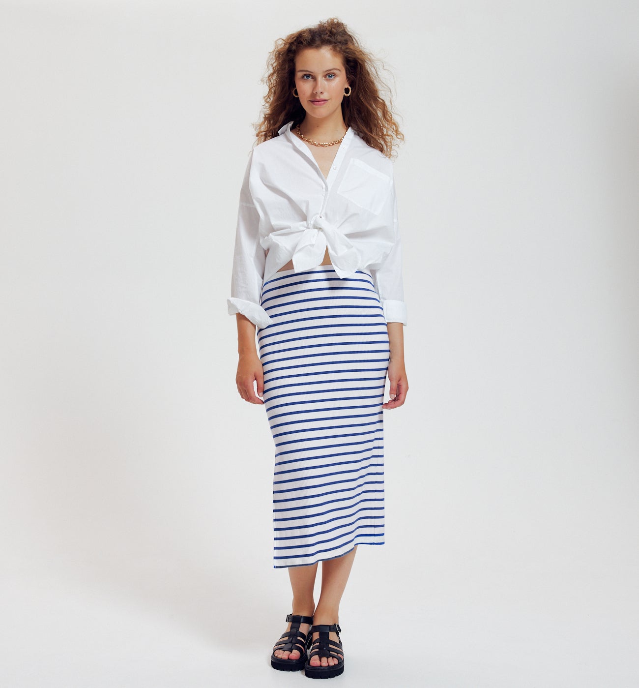 Ribbed jersey skirt - Navy blue stripes