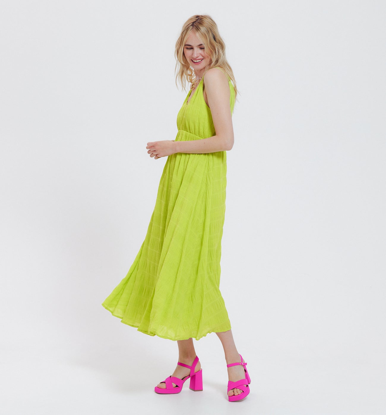 Mid-length strappy dress - Neon green