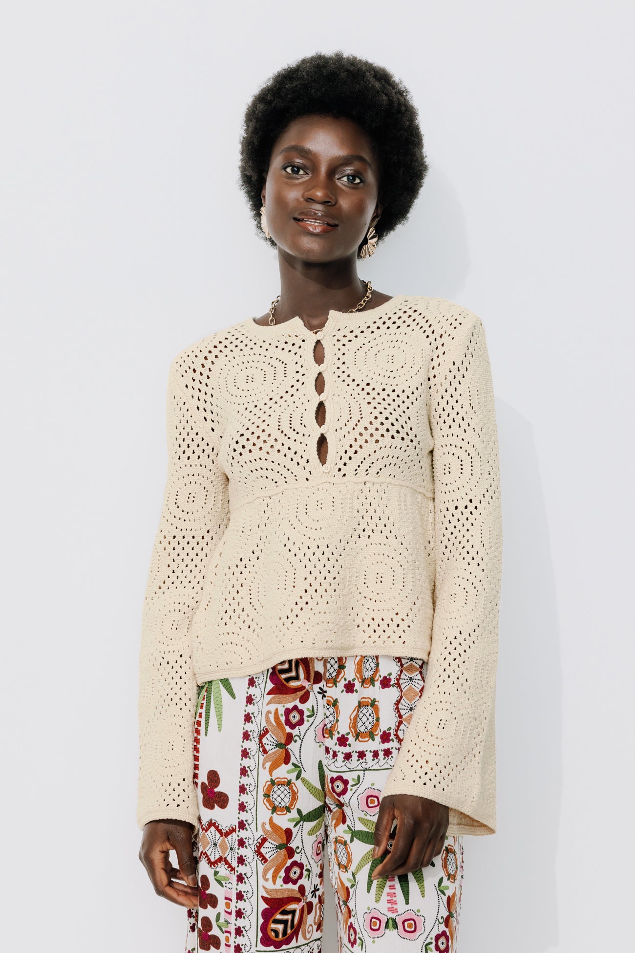 Two-way crochet jumper - Ecru