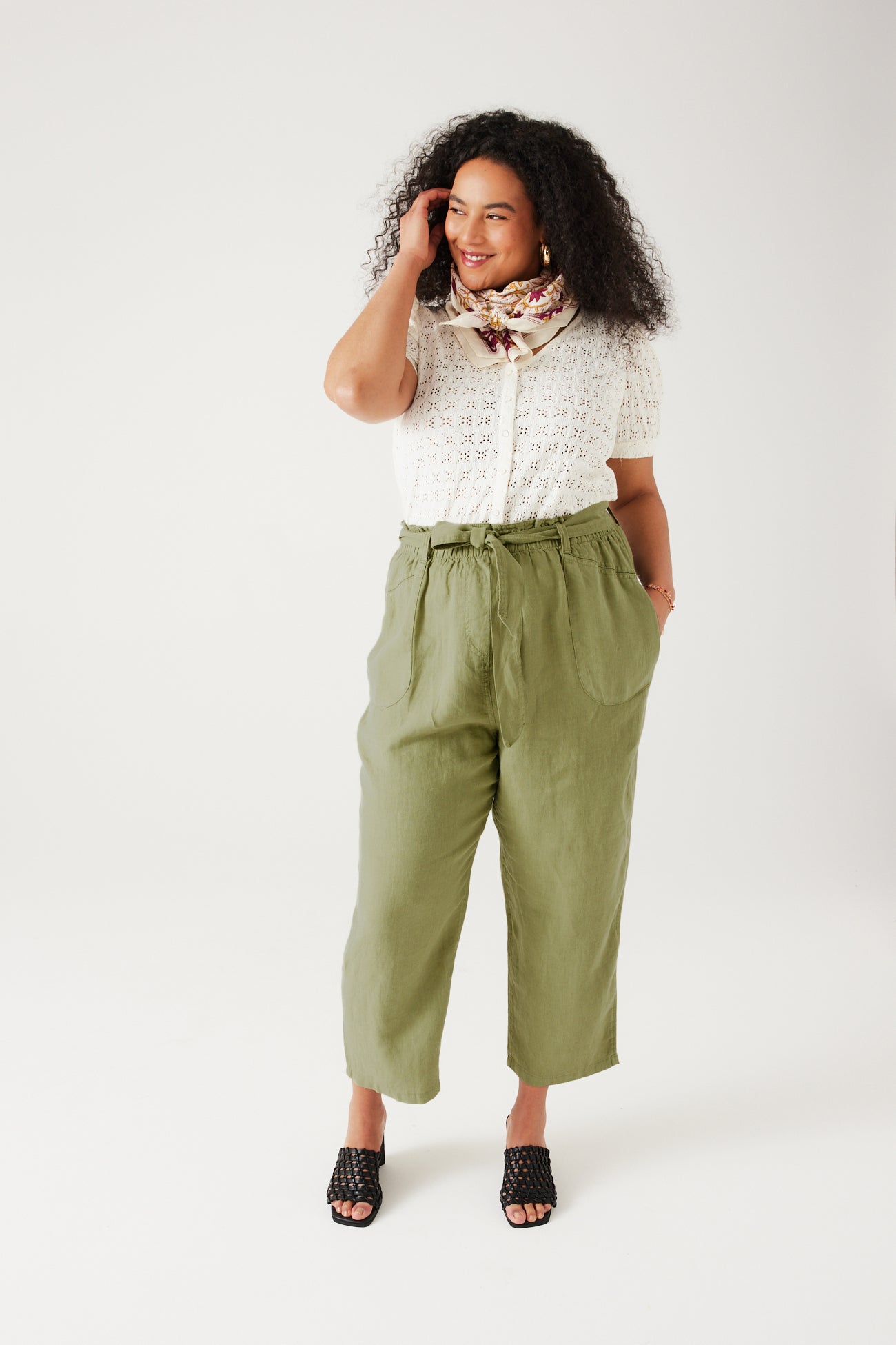 High-waist linen trousers - Green
