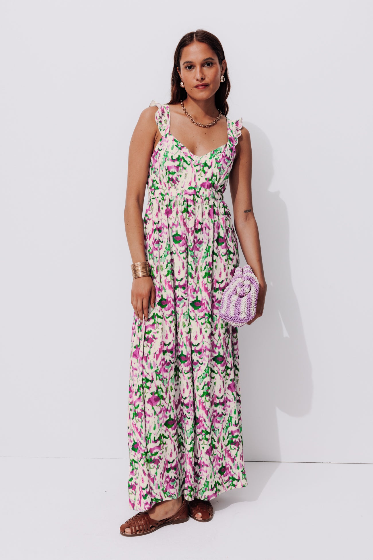 Long strappy dress - Multicolour print