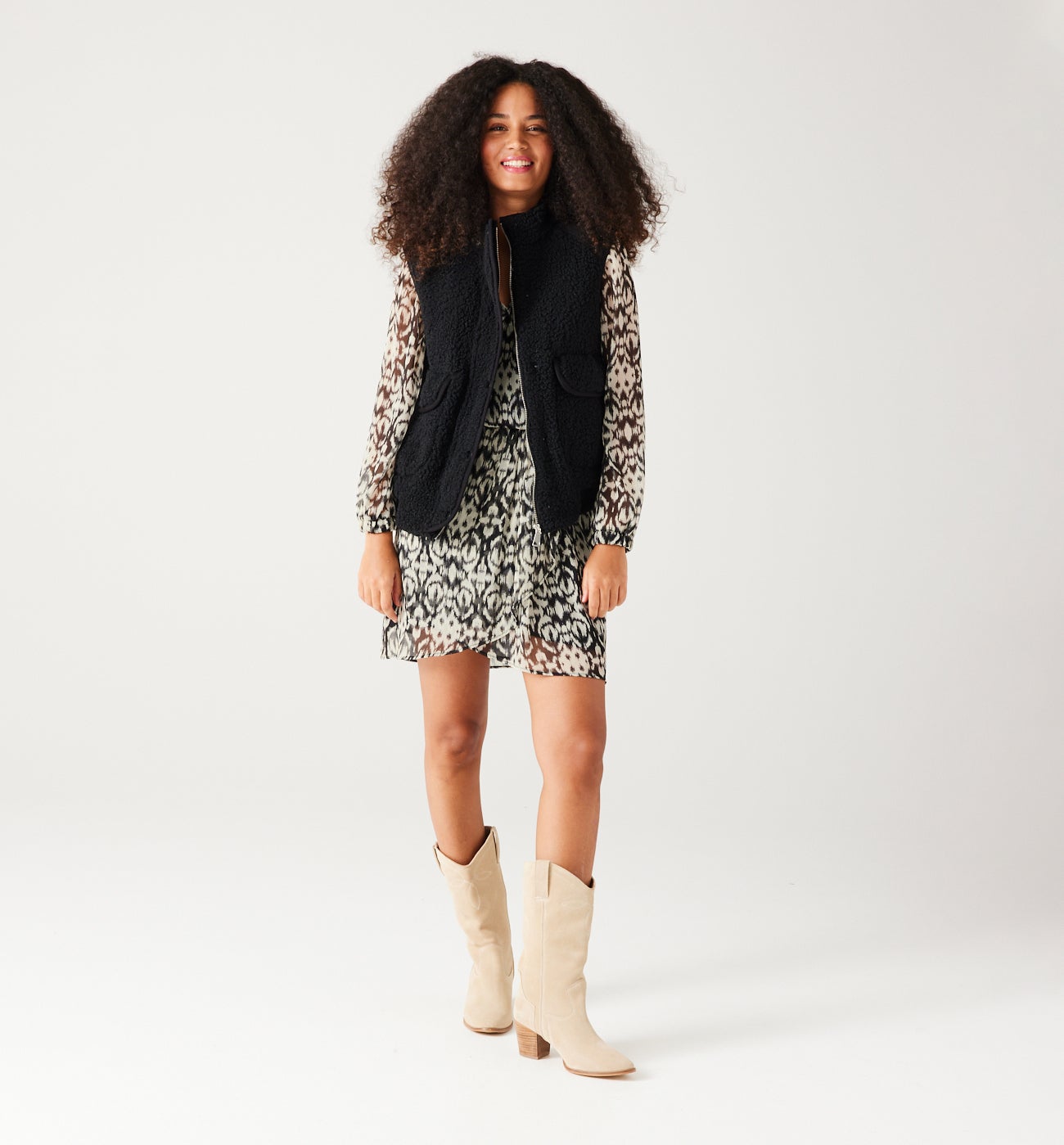 Short ikat design dress - Black print