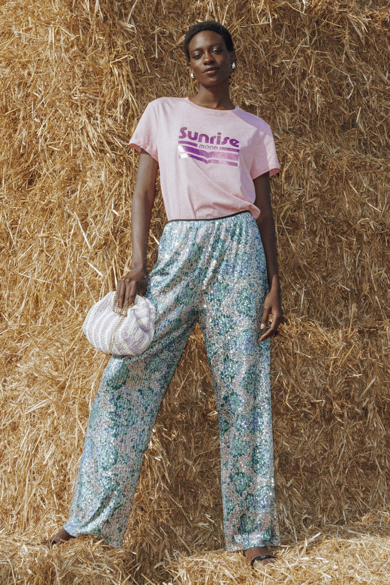 Glitzy wideleg trousers - Multicolour print