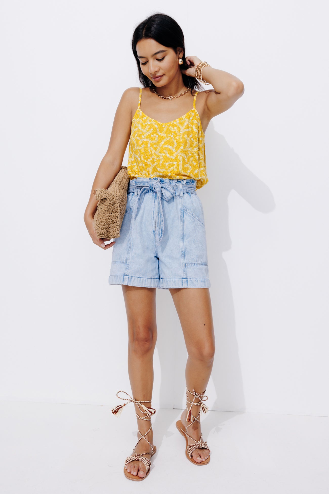 Patterned strappy top - Ochre print