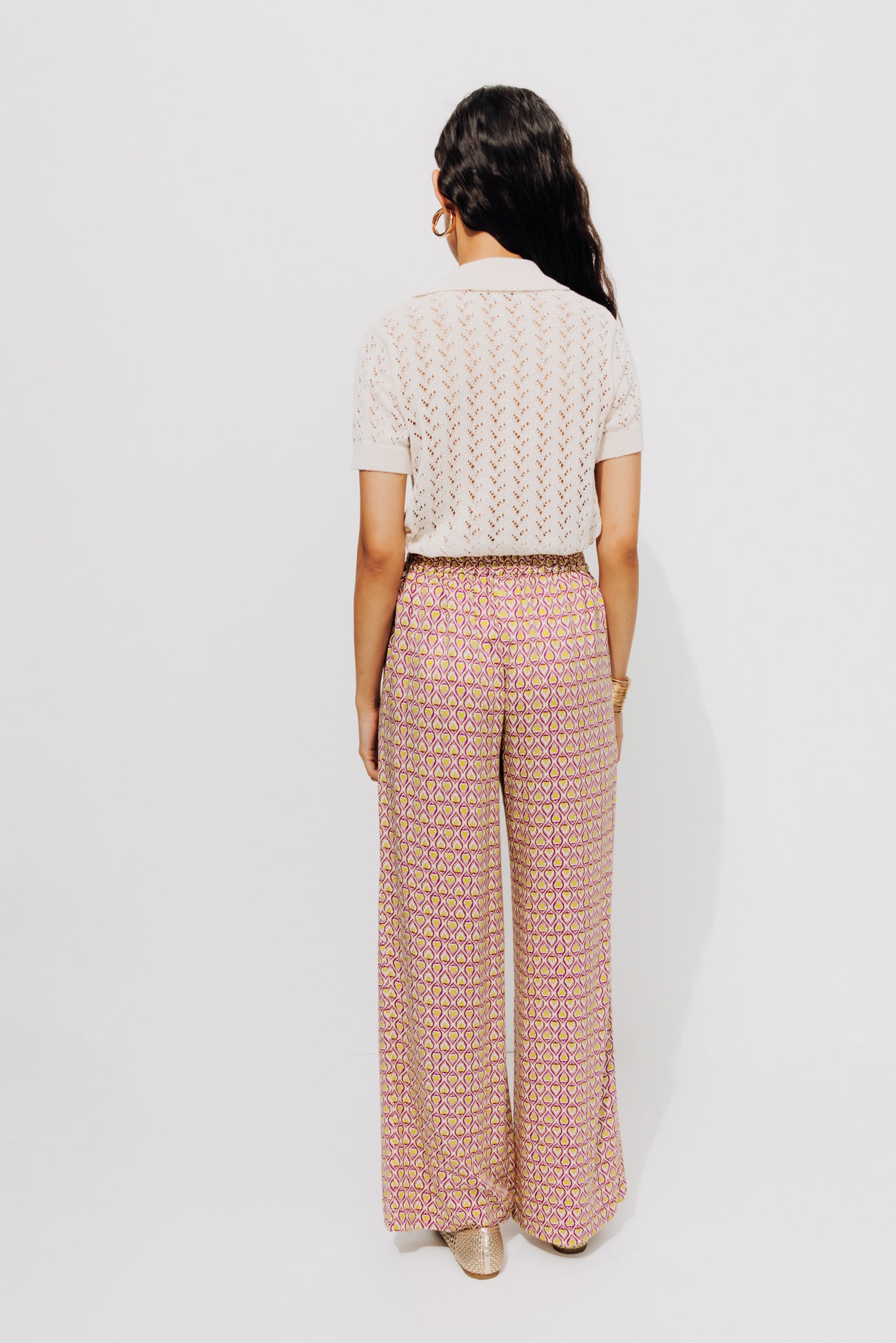 High-waist wideleg trousers - Ochre print