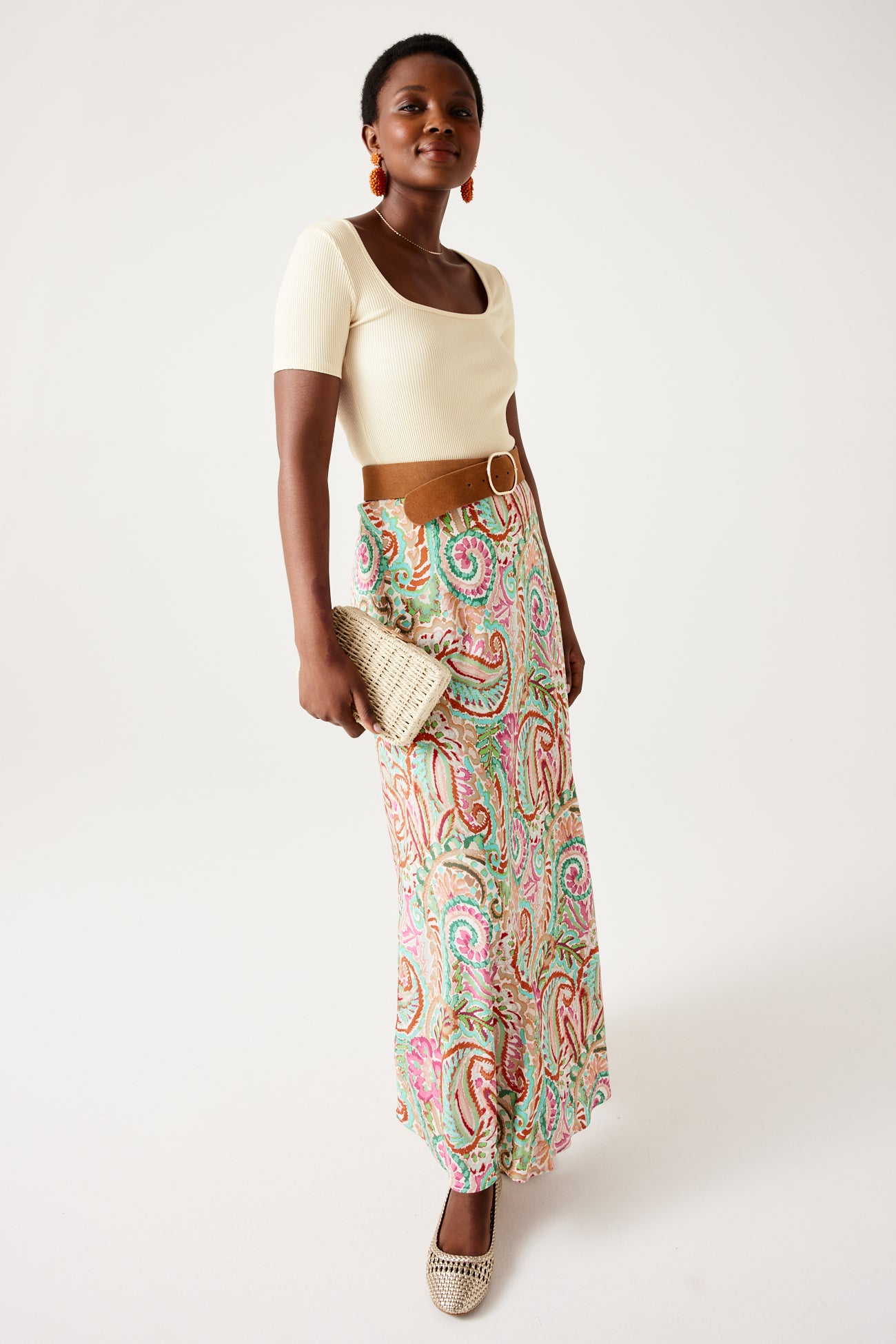 Square-neckline top - Beige