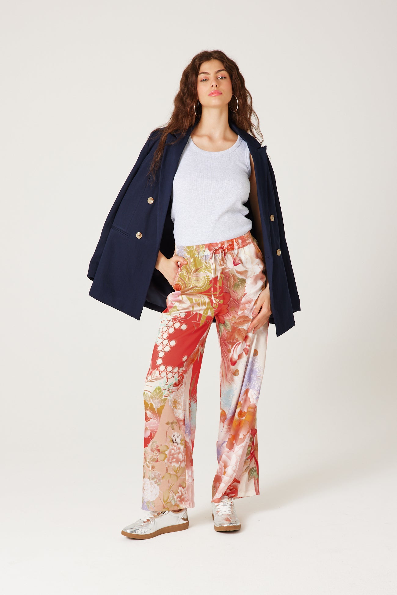 Wideleg satin trousers - Multicolour print