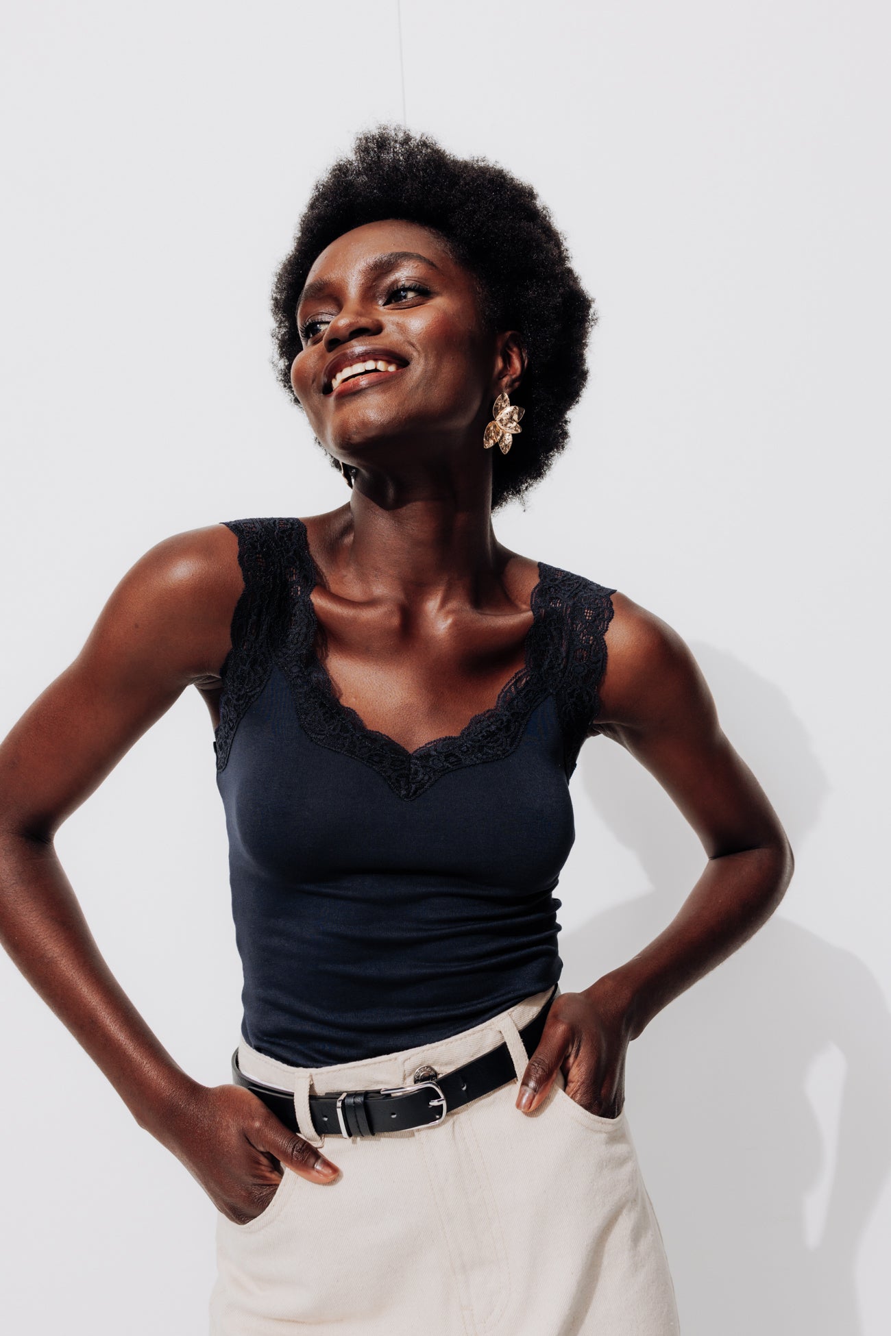 Lace strap top - Navy blue