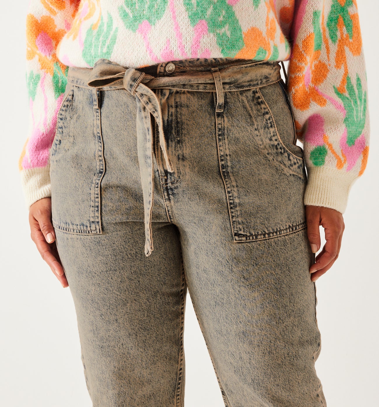 High-waist overdyed jeans - Light denim