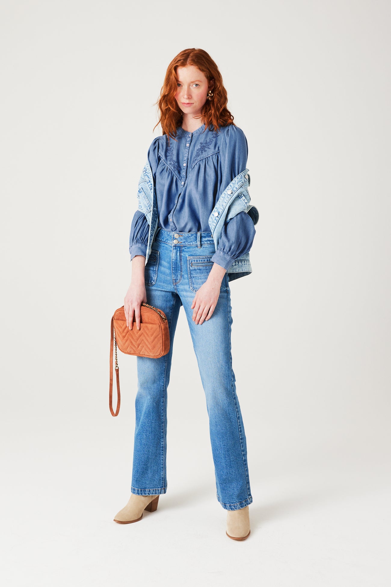 Lyocell embroidered shirt - Medium denim