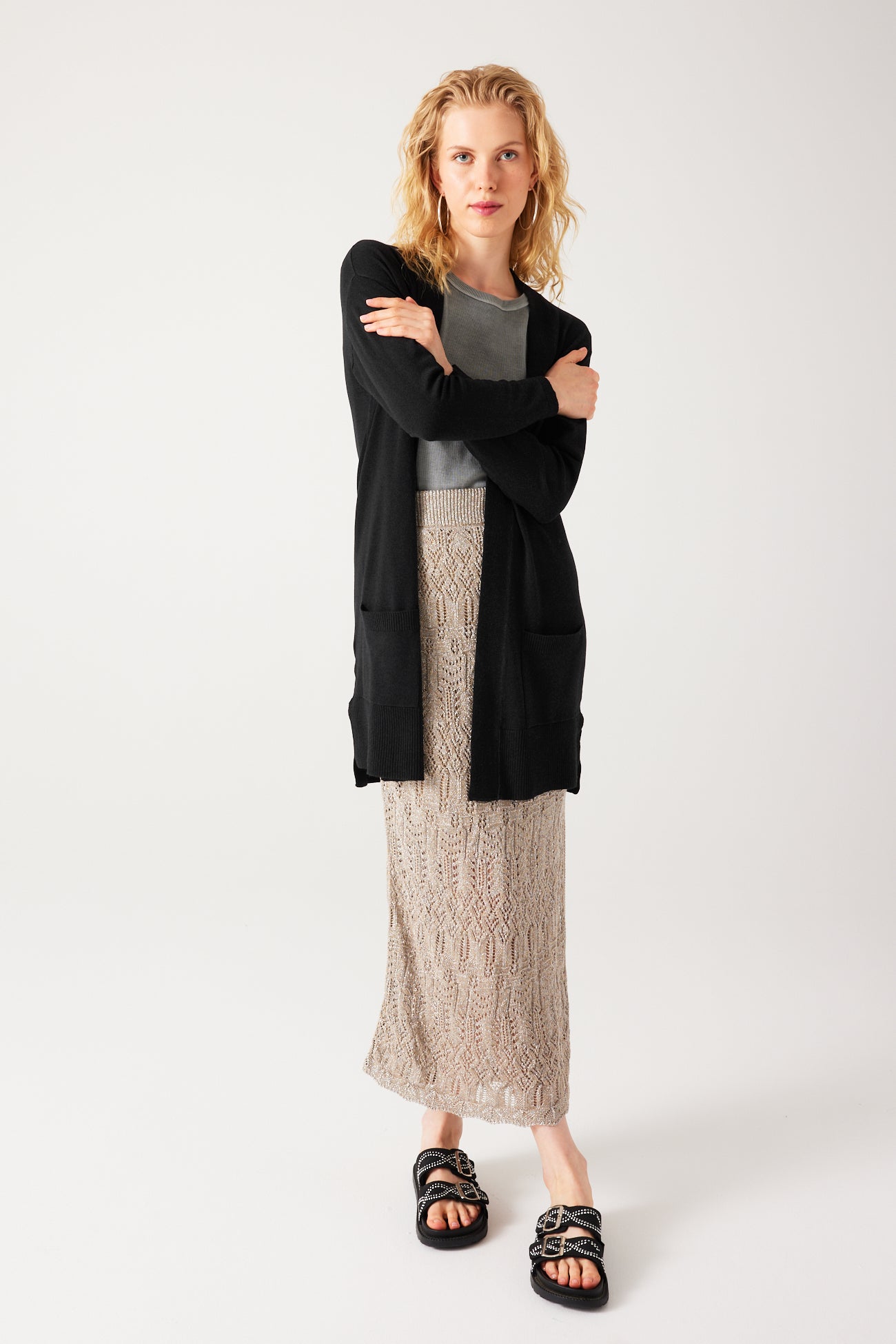 Long lightweight knit cardigan - Navy blue