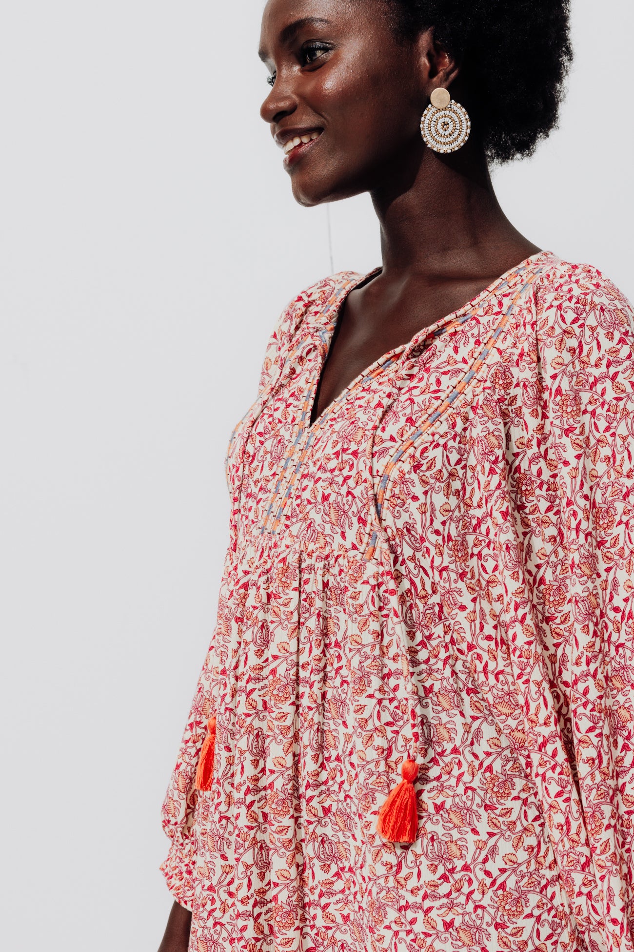 Short patterned dress - Ecru print