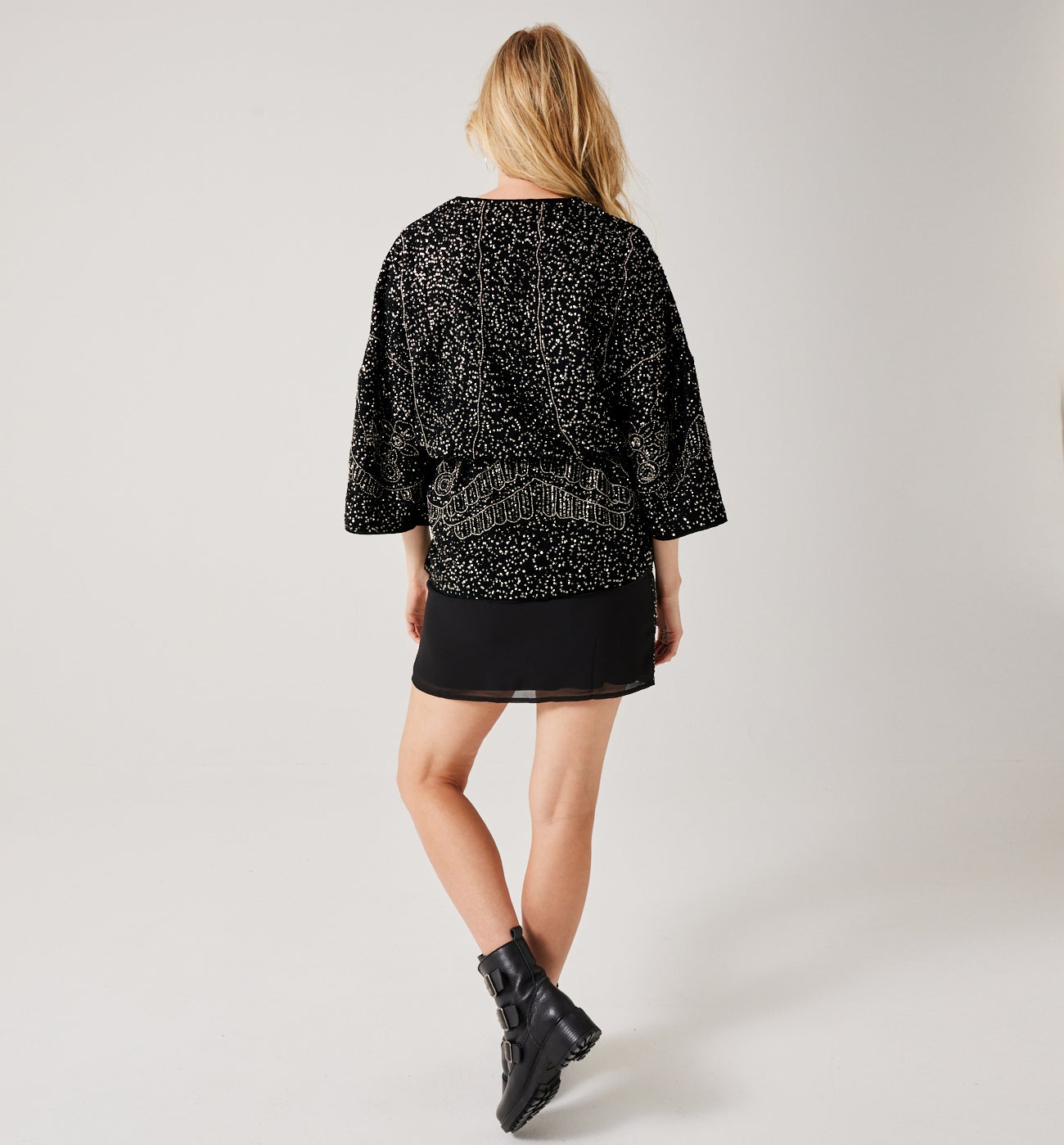 Embroidered kimono jacket - Black print