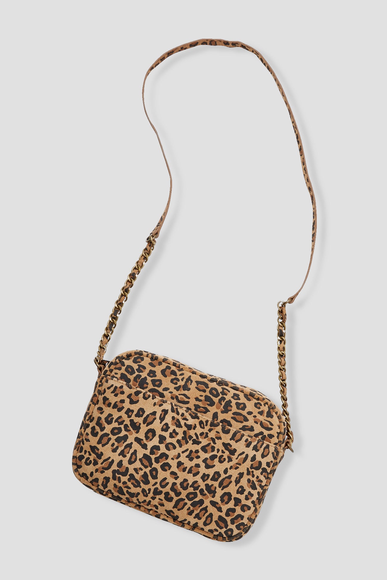 Leopardskin motif leather bag - Camel