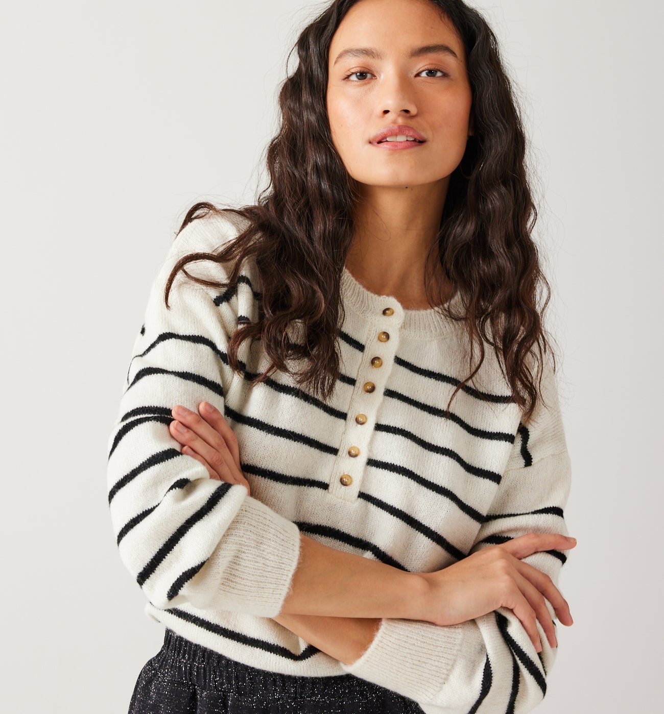 Button front jumper - Black stripes