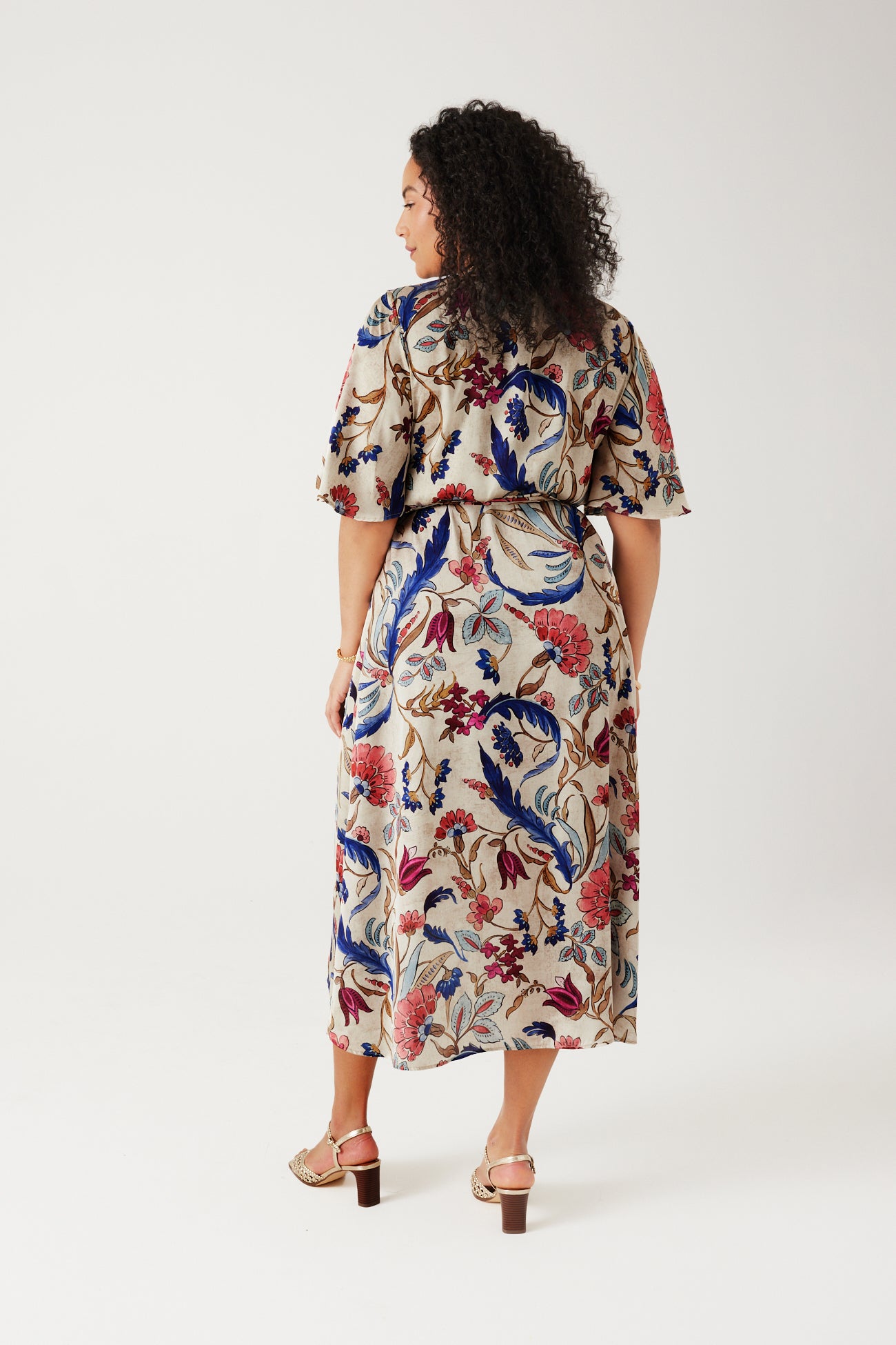 Satin crossover dress - Ecru print