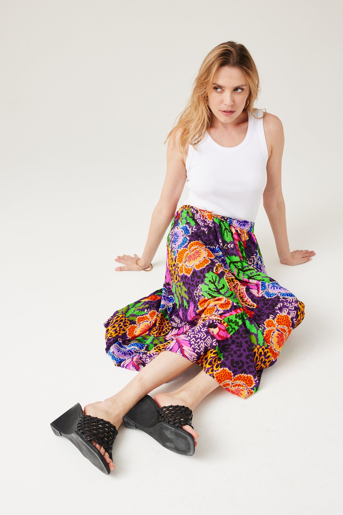 Midi patterned skirt - Violet print