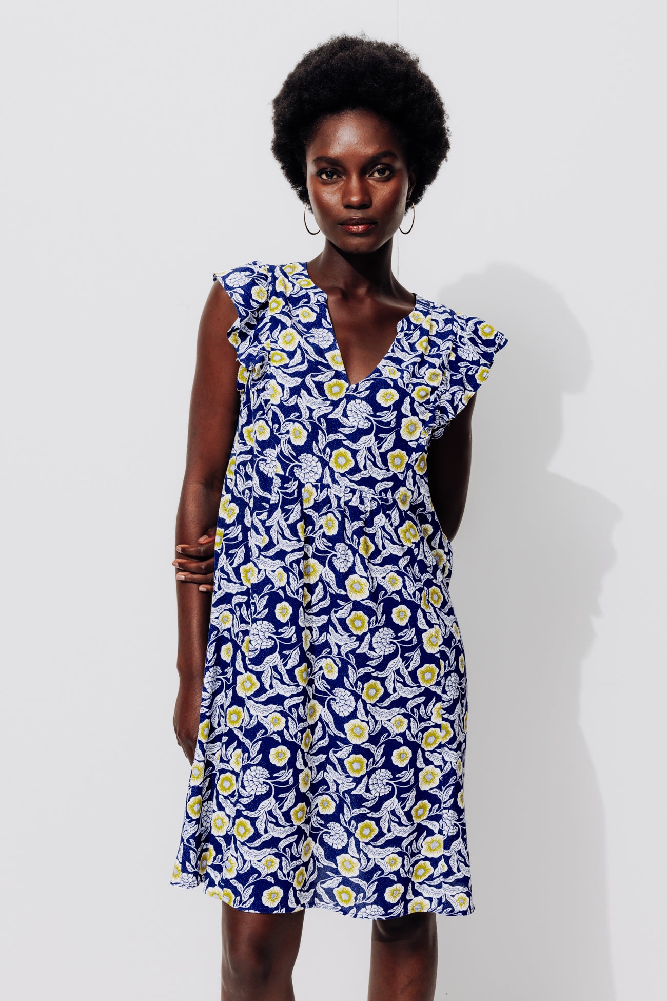 Eco-produced dress - Navy blue print