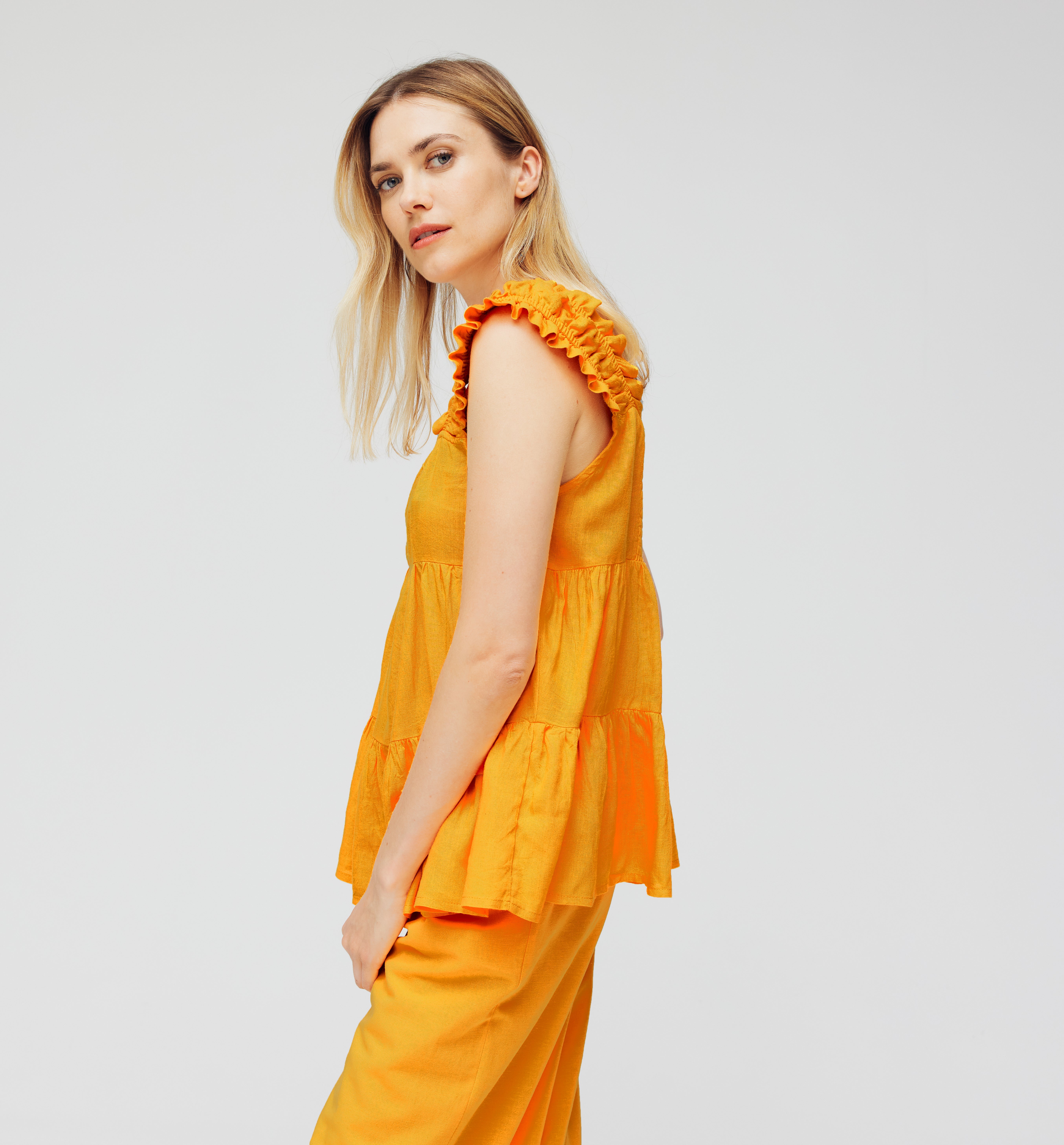 Frilly flared top - Pink print