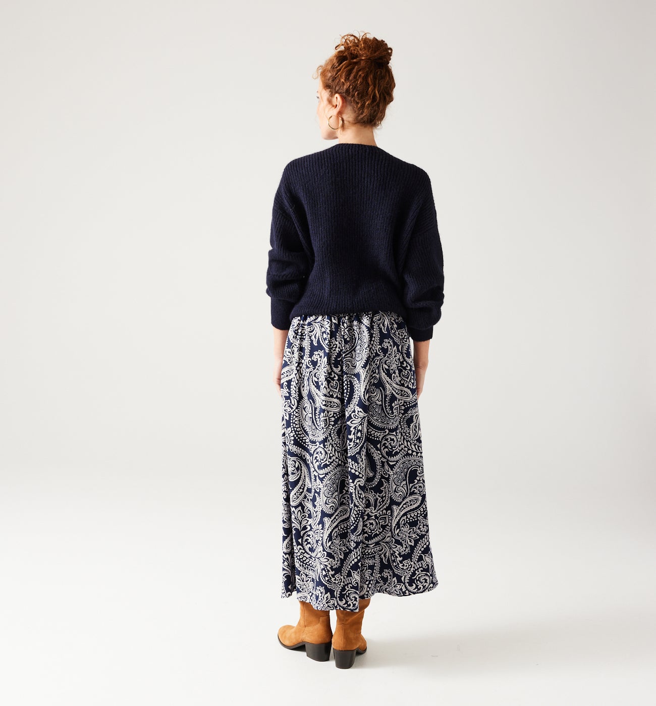 Patterned midi skirt - Beige print