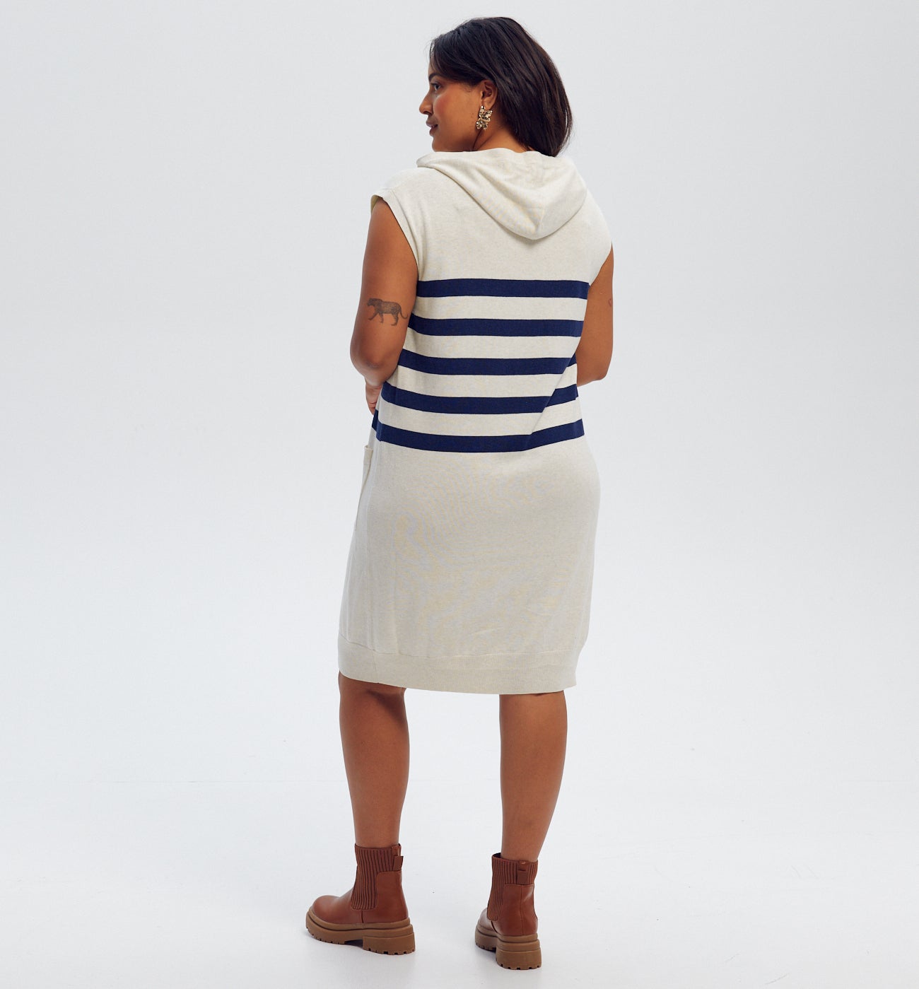 Hooded knit dress - Navy blue