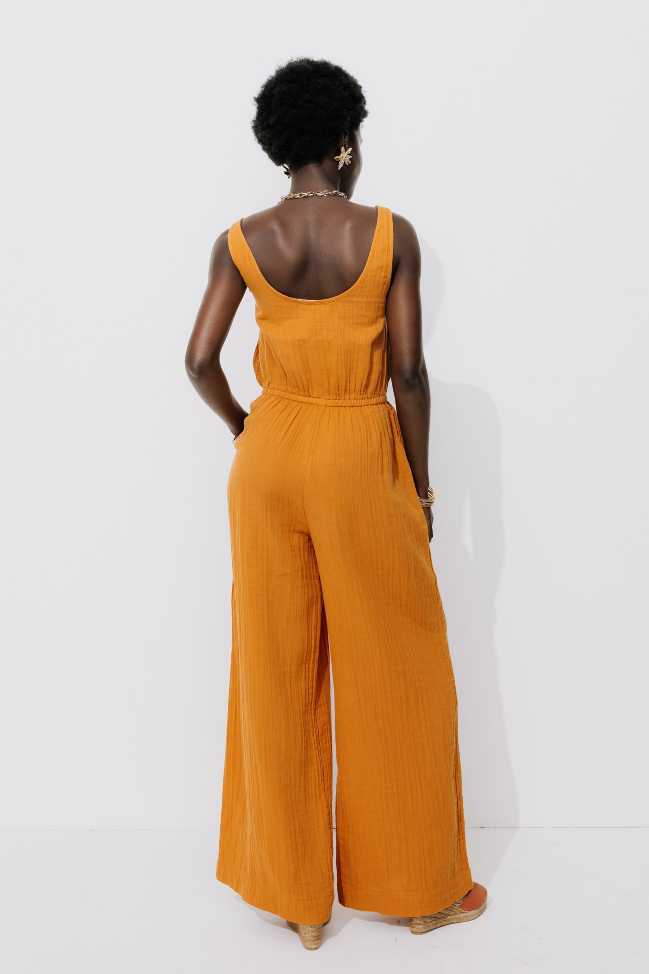 Cotton gauze jumpsuit - Ochre