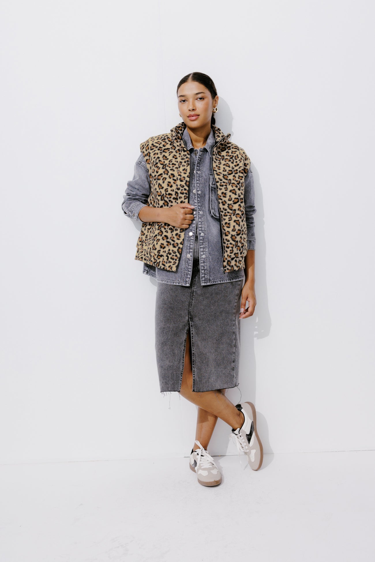 Sleeveless checked jacket - Black print