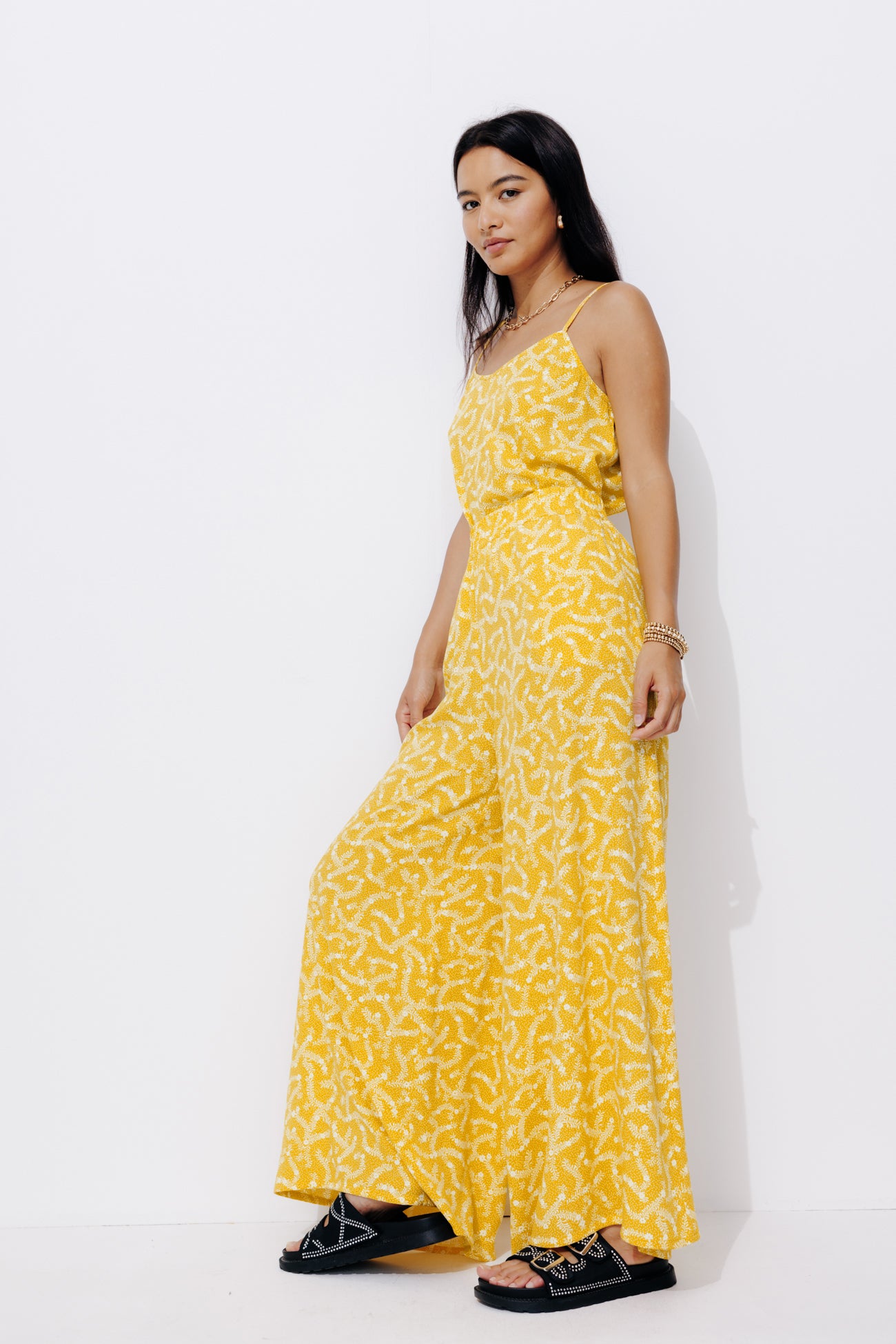 Wideleg patterned trousers - Ochre print