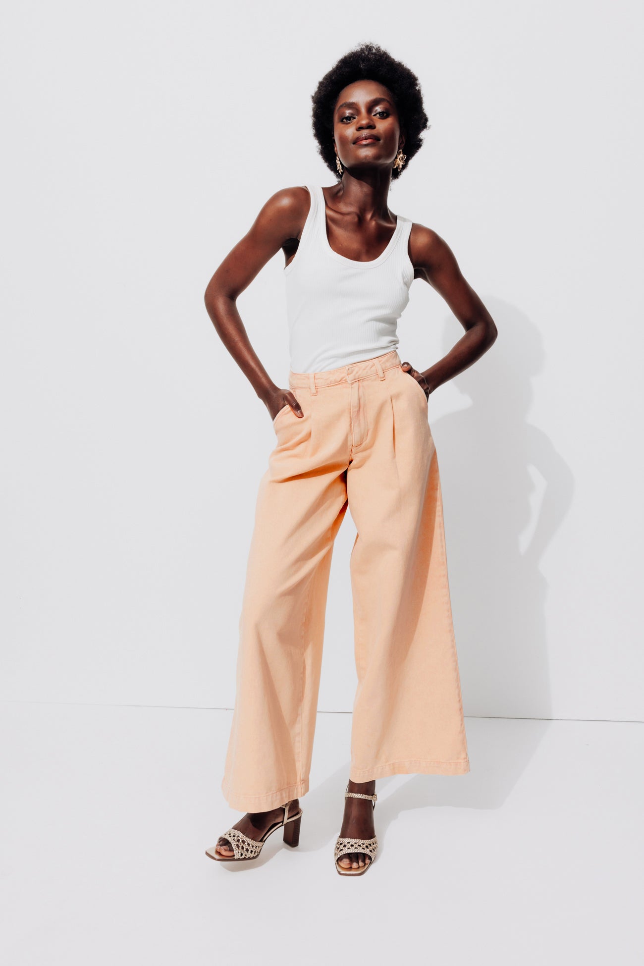Wideleg pleat trousers - Neon orange