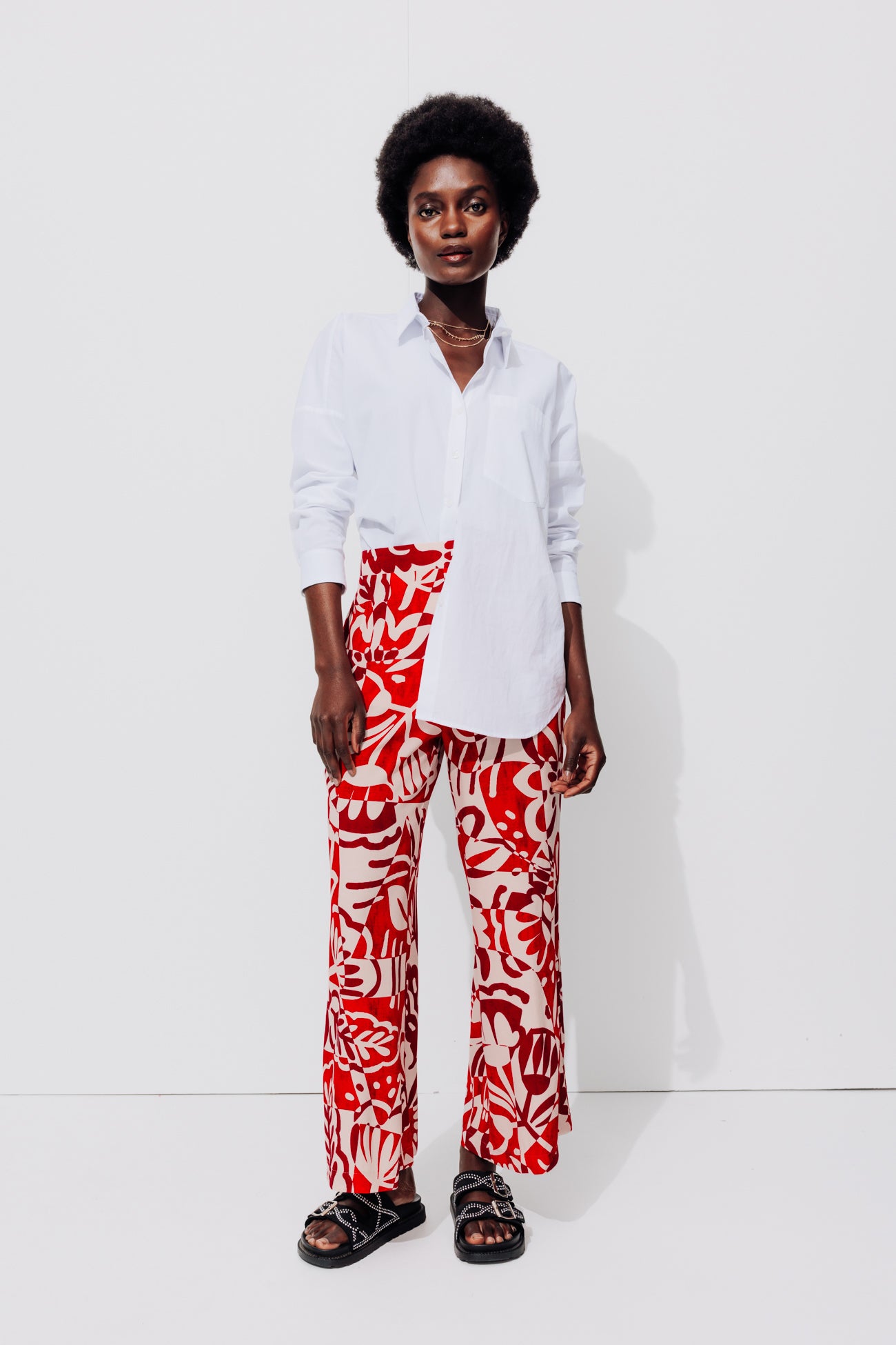 Short wideleg trousers - Ecru print