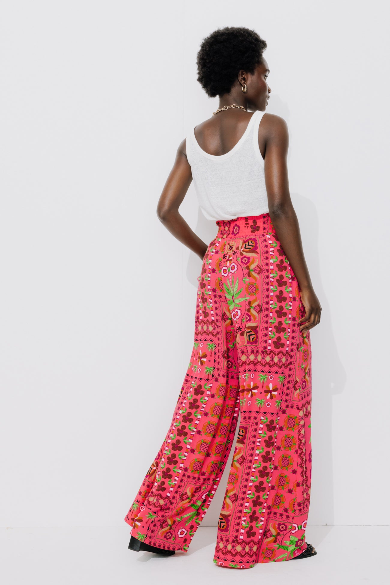 Wideleg patterned trousers - Pink print