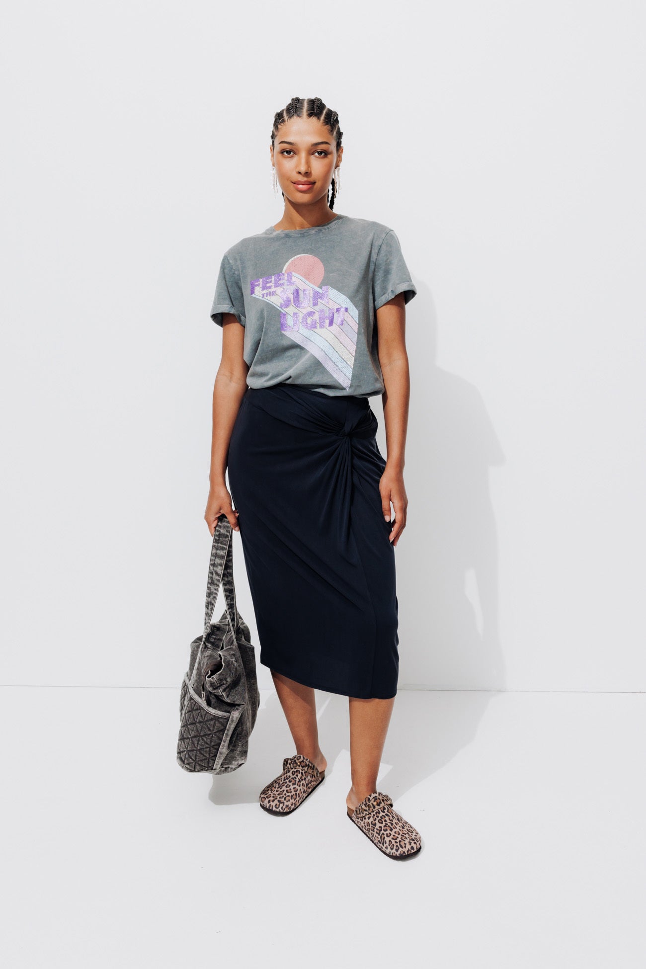 Jersey midi length skirt - Black