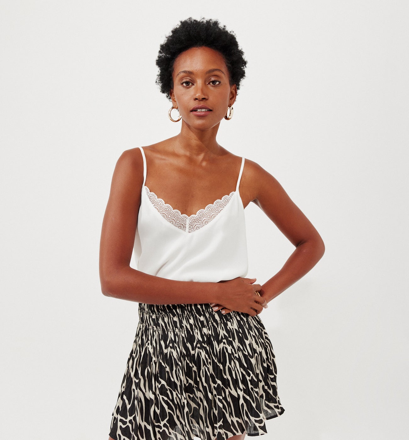 Patterned strappy top - Ecru