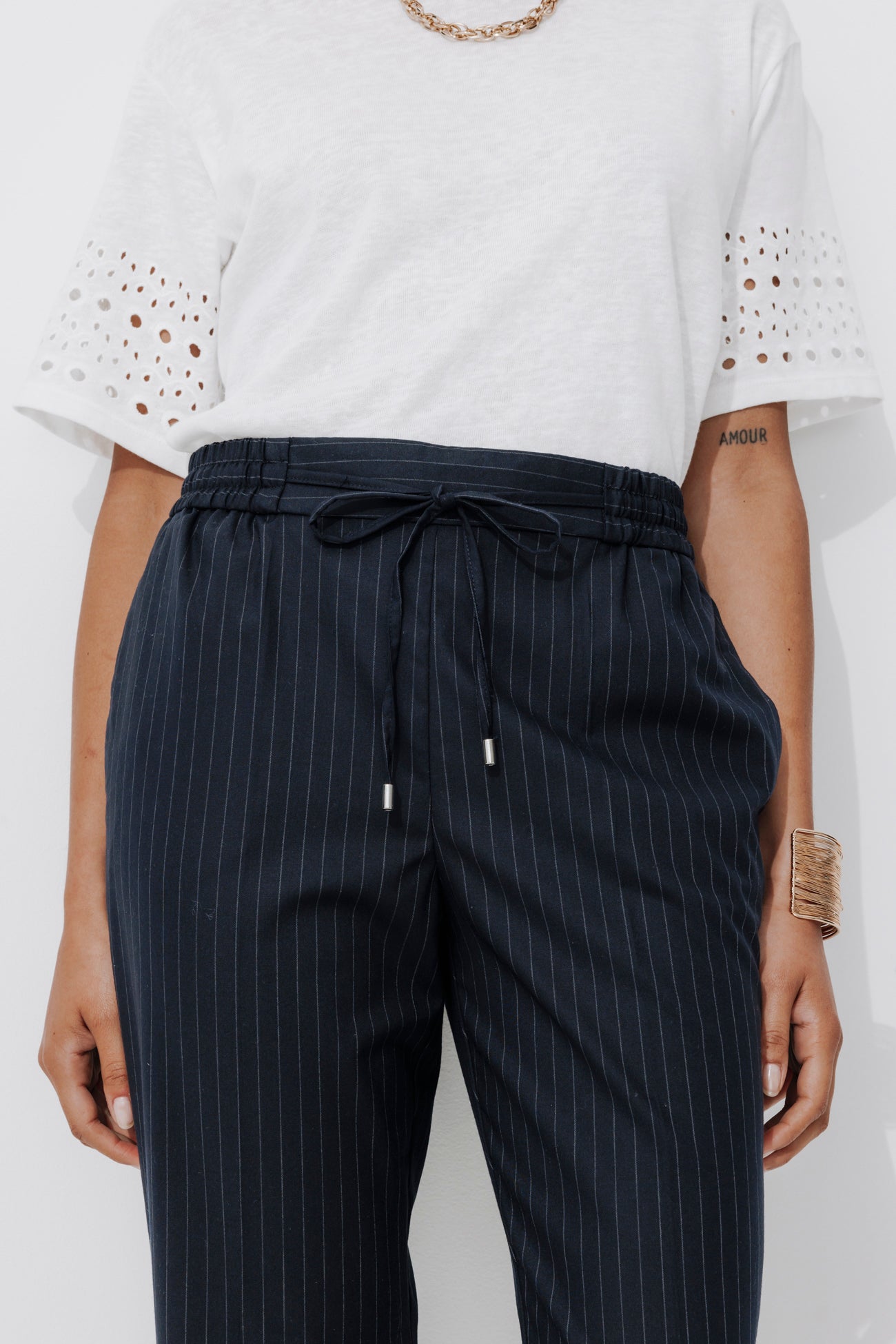 Checked jogging trousers - Navy blue stripes