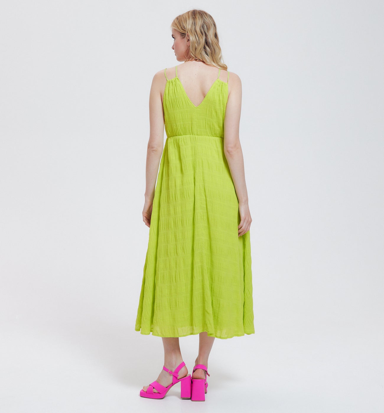 Mid-length strappy dress - Neon green
