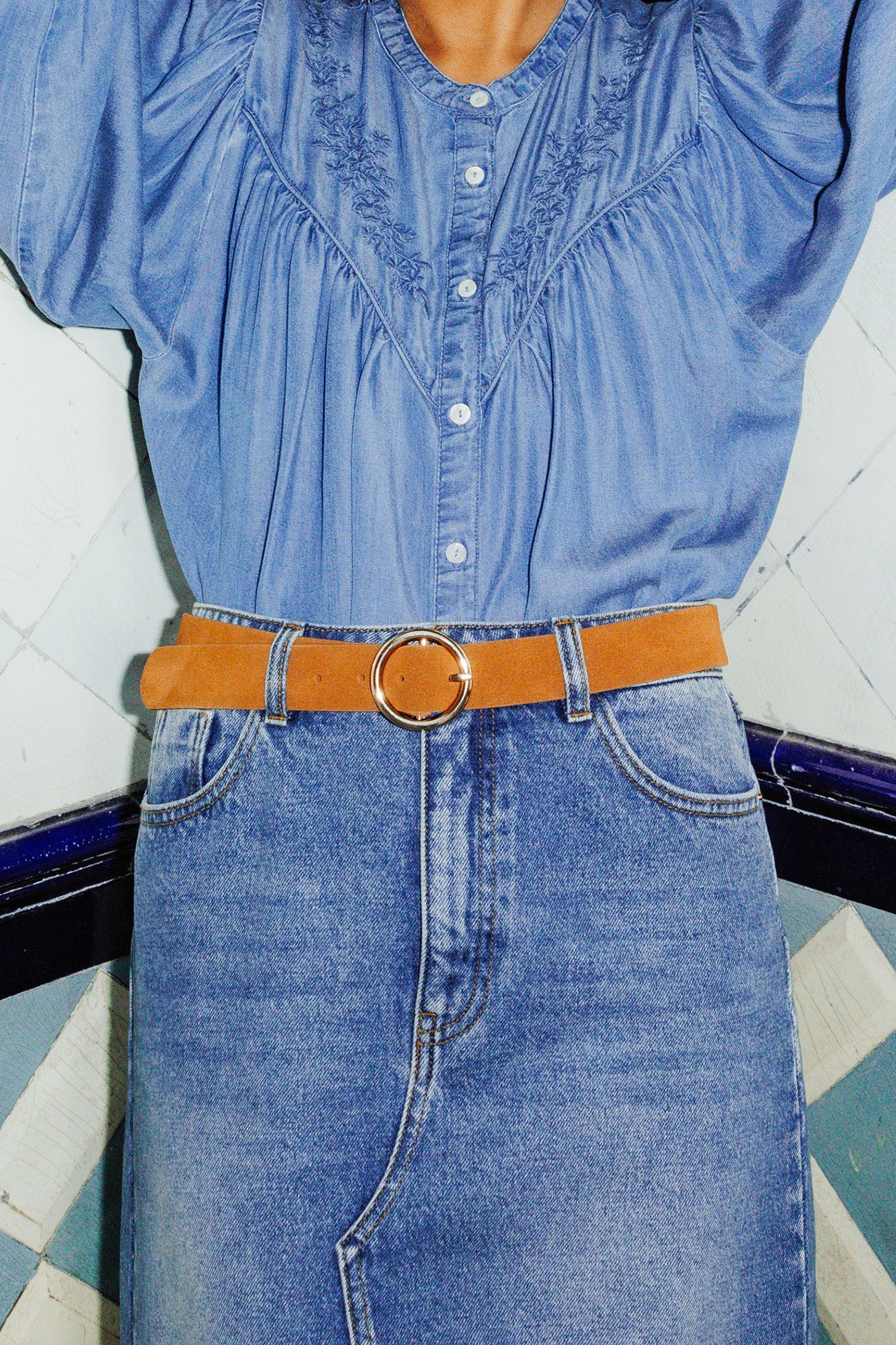 Real suede belt - Camel