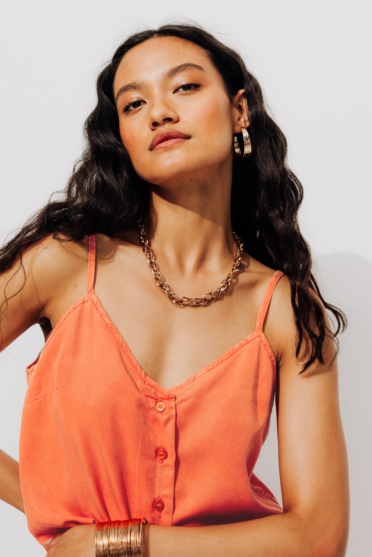 Lyocell shorts playsuit - Neon orange