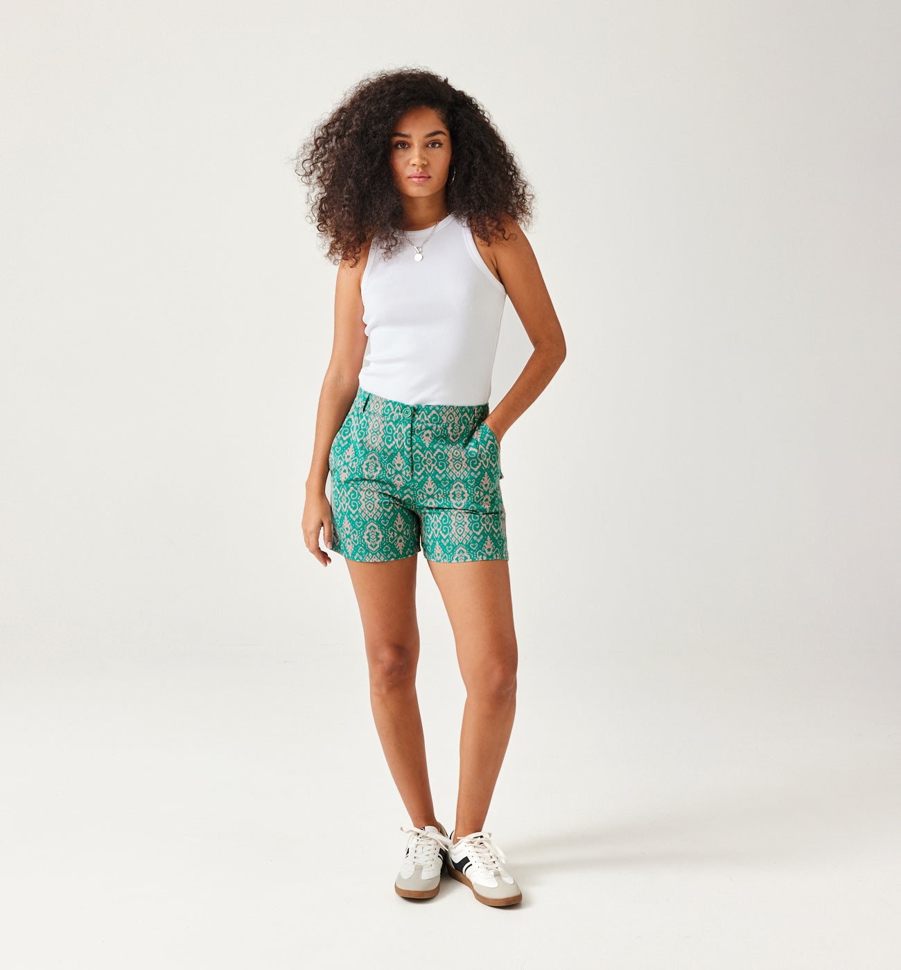 Sheen cotton shorts - Green print