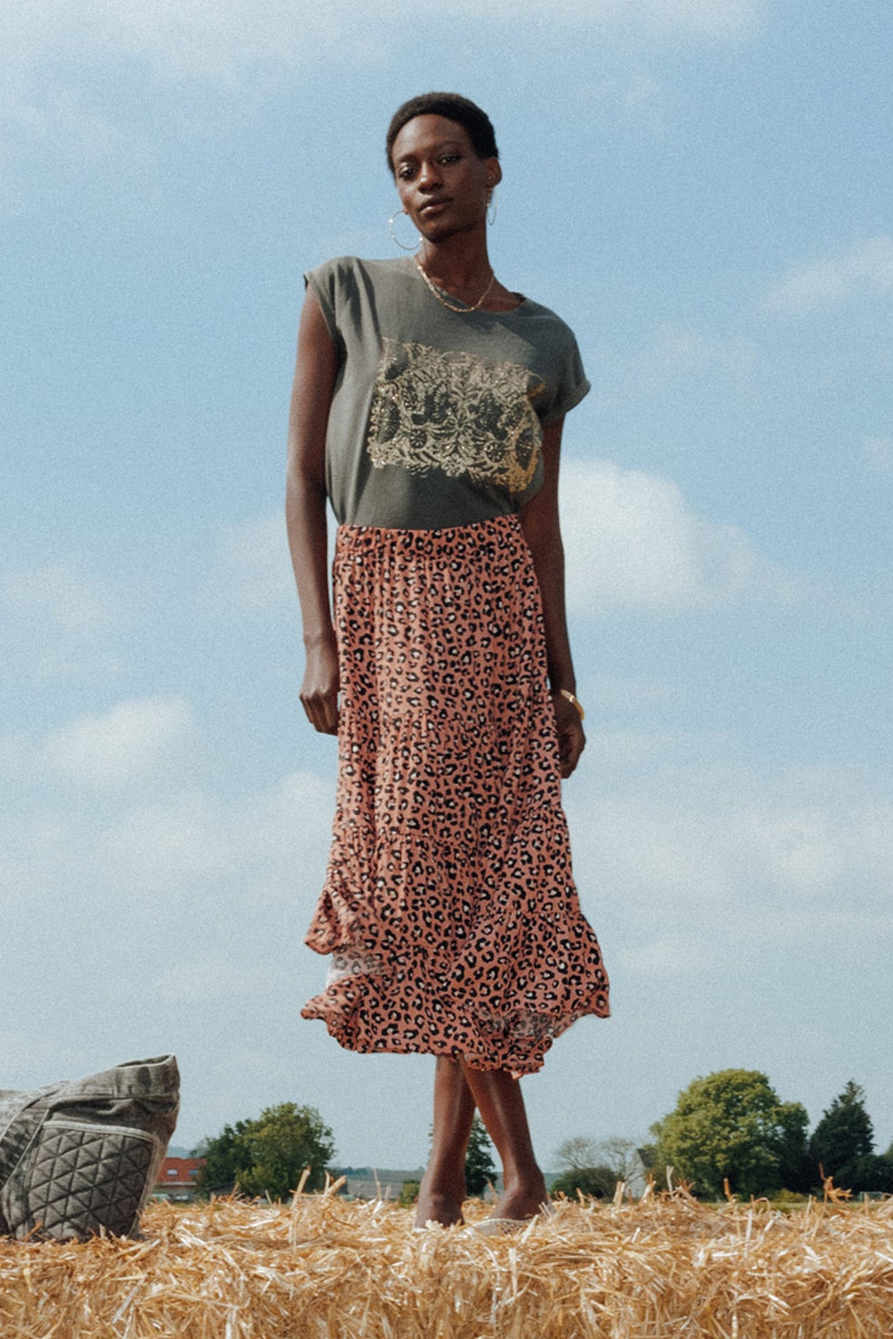 Patterned mid-length skirt - Multicolour print