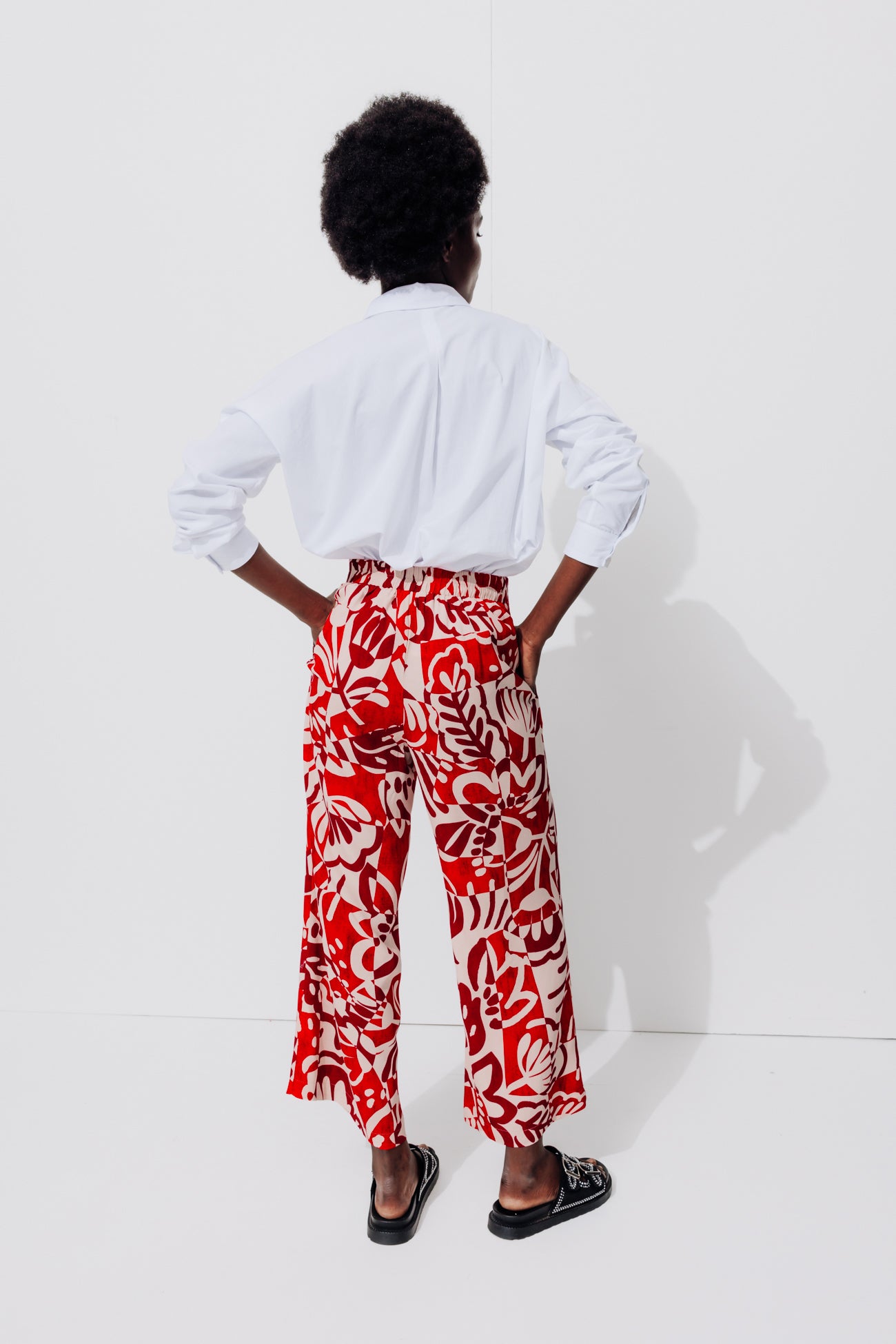 Short wideleg trousers - Ecru print