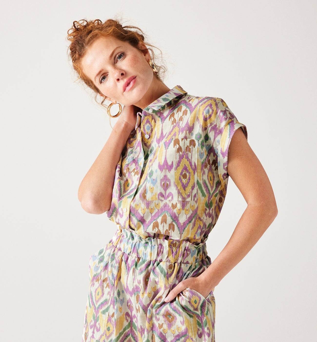 Ikat pattern shirt - Ecru print