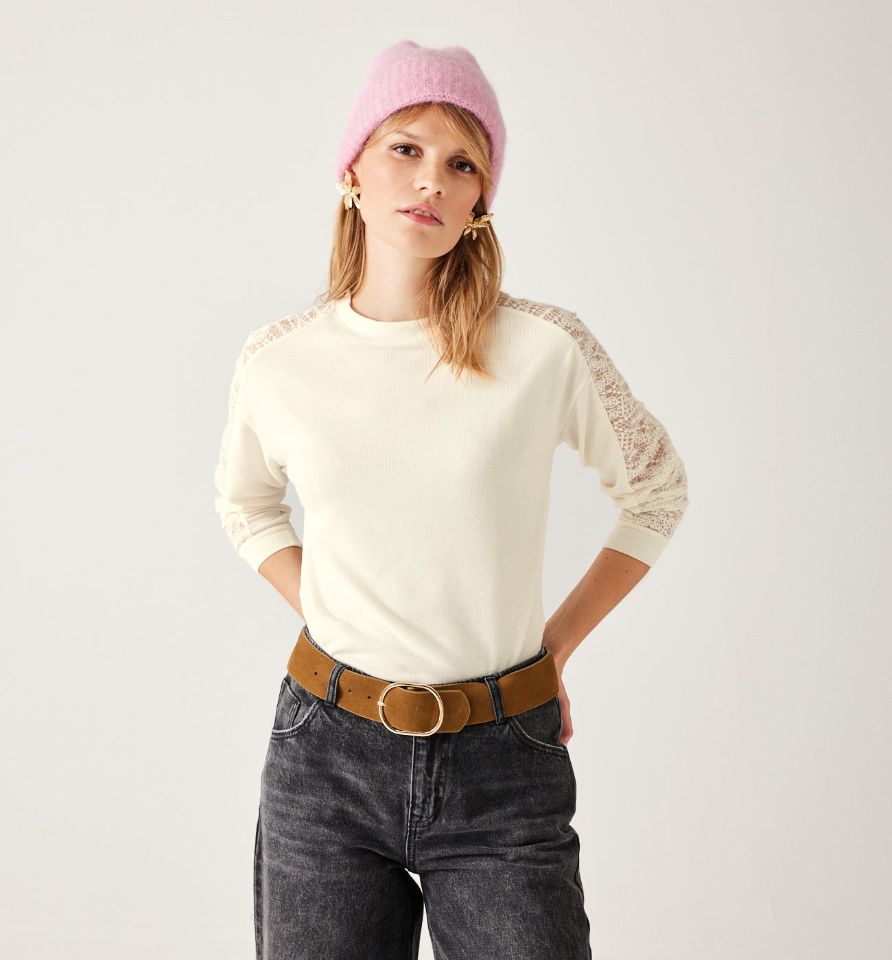 Soft top with lace detail - Ecru