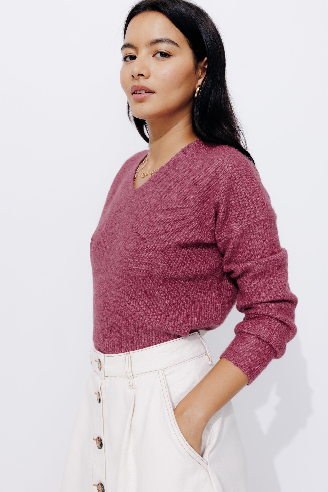 V-neck ribbed jumper - Grey