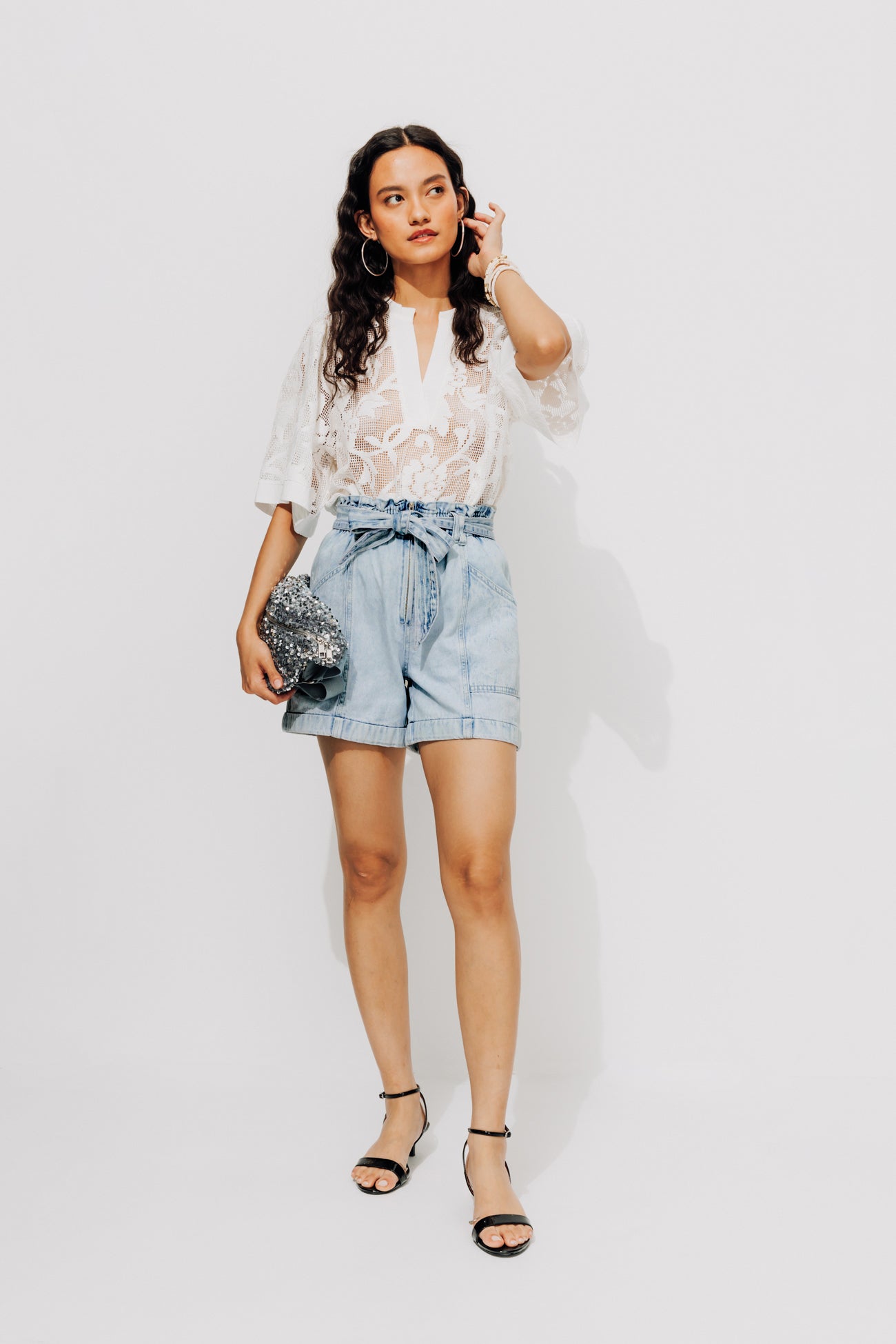 High-waist denim jeans - Light denim